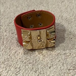 Red and gold studded cuff bracelet